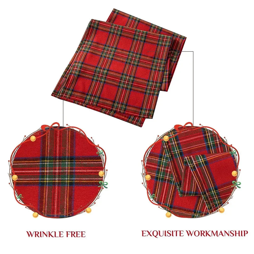 Description Picture 5 of itemChristmas Check Table Runner Red Checkered Tablecover Family Dinner Plaid Tablecloth Farmhouse Gingham Home Decoration