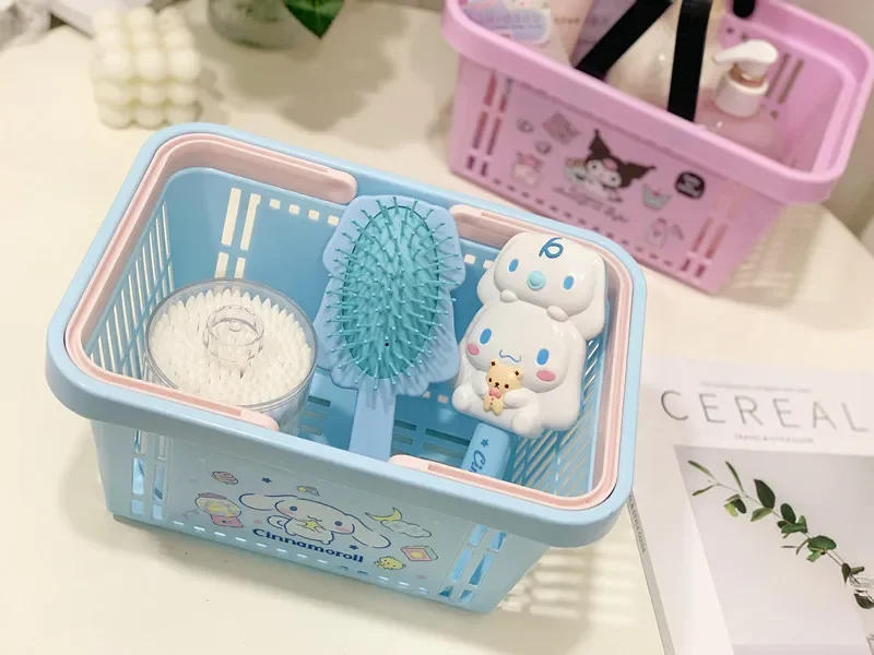 Description Picture 4 of itemKawaii Sanrio Hello Kitty Cinnamoroll Kuromi Storage Basket Bath Basket Portable Shopping Basket Student Laundry Basket Cartoon