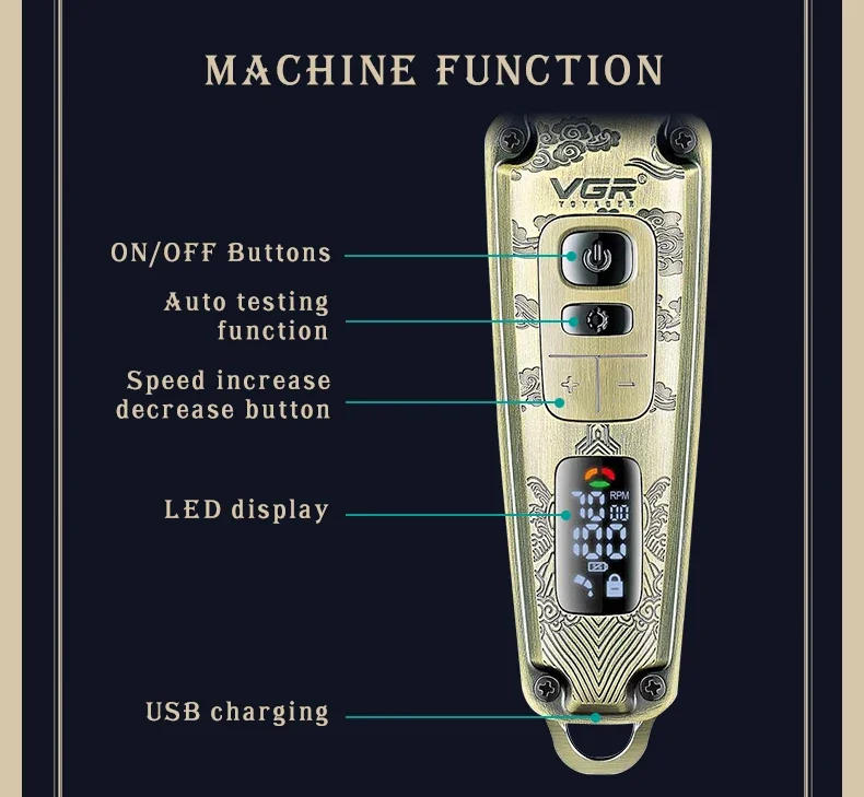 Description Picture 4 of itemVGR Hair Trimmer Cordless Professional Barber Hair Cutting Machine Electric Hair Clipper Digital Display Trimmer for Men V-901