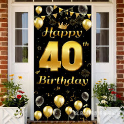 Black Gold  40th Birthday Banner Gold Ballon 40 Backdrop Pendants Adults Happy 40 year Birthday Party Decor Balon