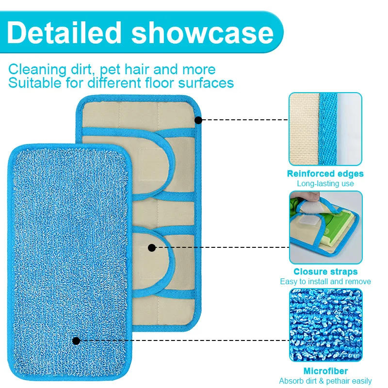 Description Picture 4 of item1/2PCS Mop Pad for Swiffer Sweeper Microfiber Floor Washable Reusable Mop Cloths Wet and Dry Flip Mop Cleaning Tools