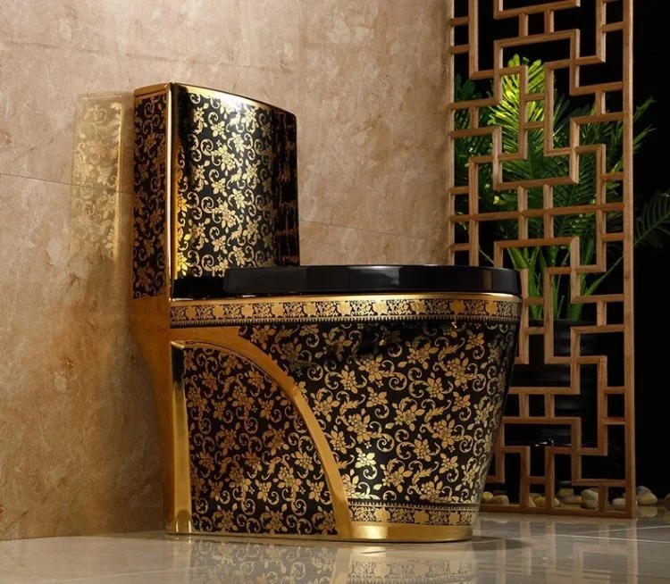 Description Picture 3 of itemOne Piece Black Closestool WC Pan Cyclone Fluishing S-Trap Floor Mounted Luxious Villa Bathroom Seat Toilet Wash Down Toilet