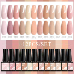 10/12PCS Nude Gel Nail Polish Set Pink Red Glitter Semi Permanent Hybrid Gel Varnishes Soak Off UV Lamp For Manicure Base Top