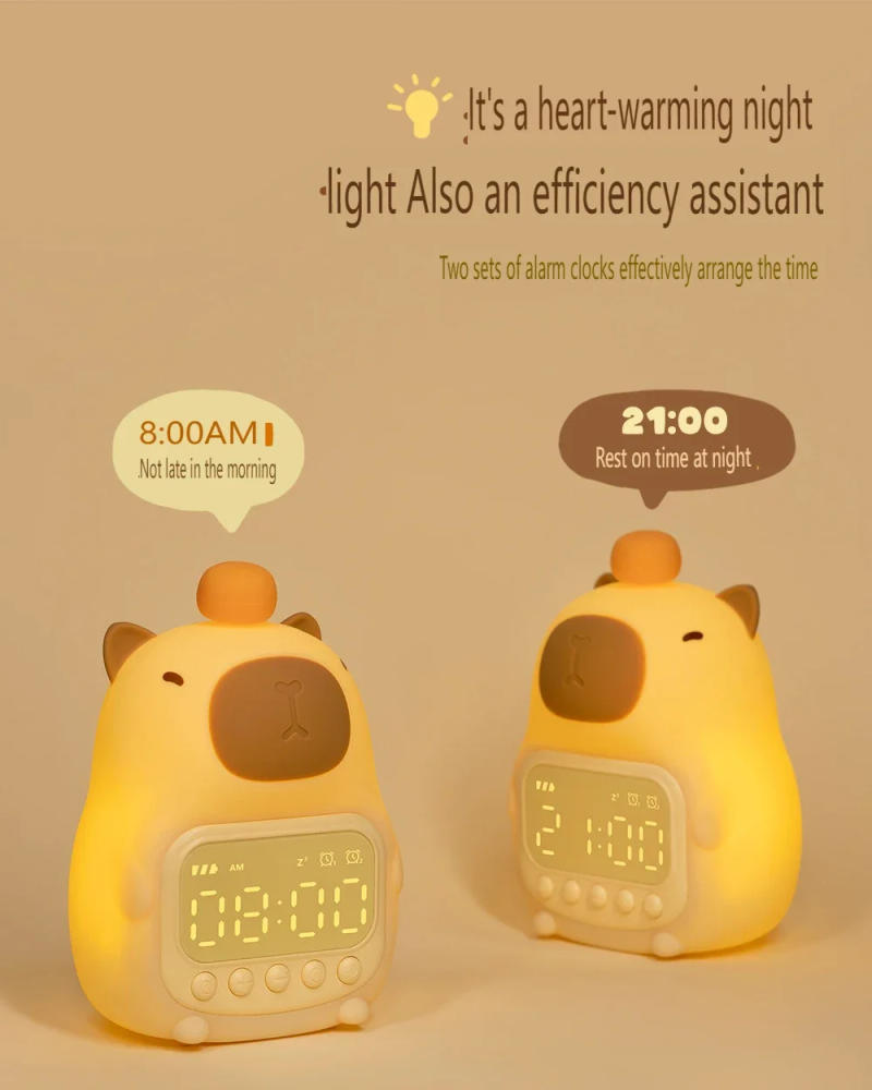 Description Picture 5 of itemCapybara Led Night Light Silicone Rechargeable Digital Alarm Clock Dimmable Table Lamp Timing USB Charge Children Birthday Gift