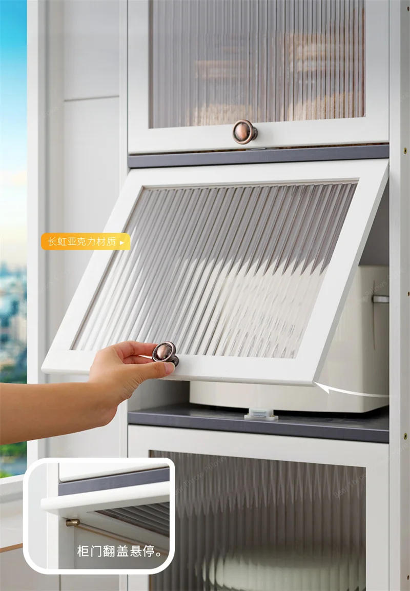 Description Picture 6 of itemGY Modern Kitchen Cabinet Floor Slit Shelf Locker Multilayer Microwave Oven Storage Cabinet with Flip Door home furniture