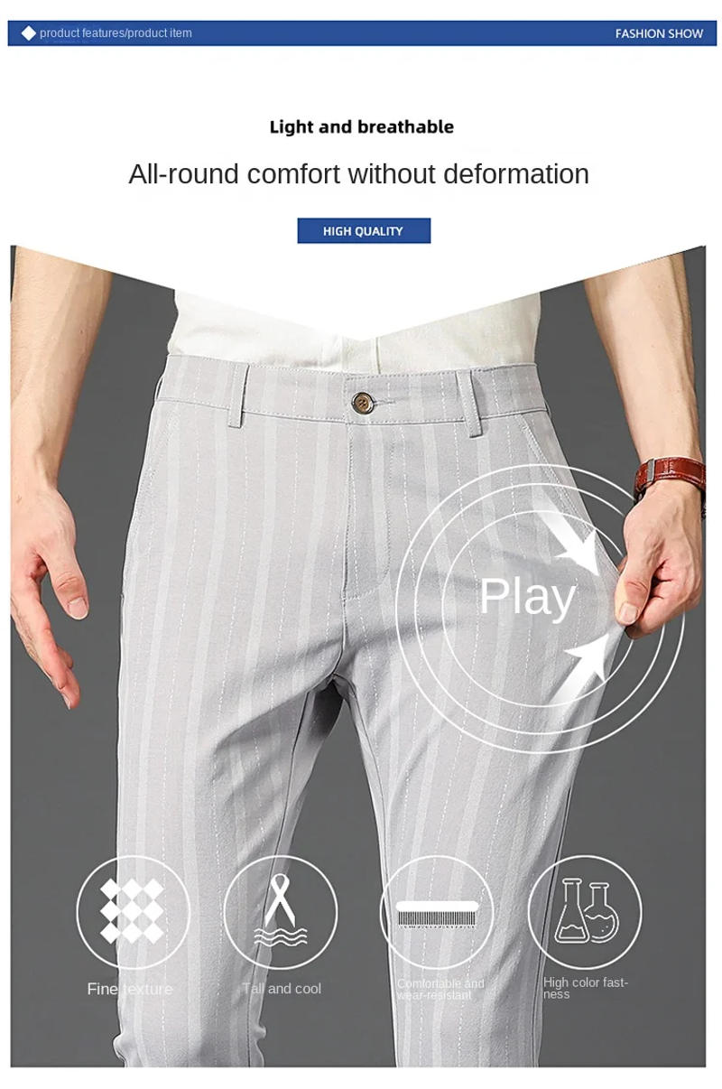 Description Picture 4 of itemBusiness Long Pants Men's New 2024 Elastic Striped Slim Fit Suit Pants Men's Young and Middle-Aged Casual Men's Clothing