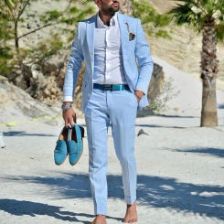Blue 2 Piece Jacket Pants Men's Suits Beach Travel Single Breasted Peaked Lapel Casual Men's Suits Blazer Terno Slim Fit Tailor