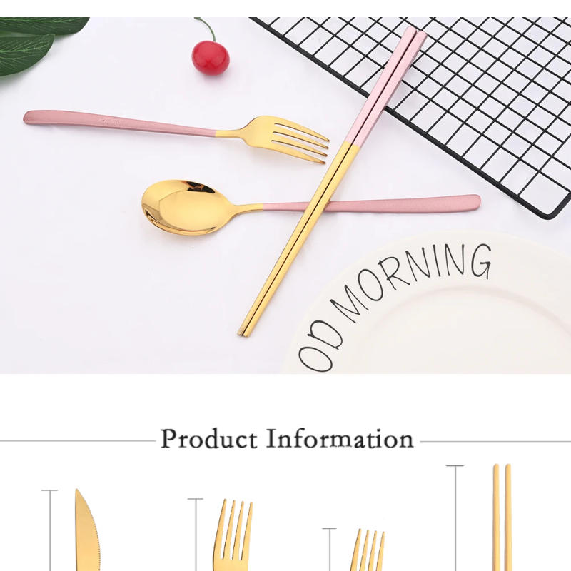 Description Picture 3 of item10Pcs Chopsticks Knife Fork Spoon Cutlery Set Black Gold Dinnerware Set Luxury 304 Stainless Steel Flatware Korean Tableware Set