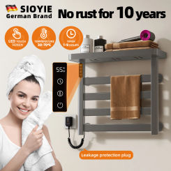 SIOYIE Heated towel rack Electric towel rack with Timer Towel warmers with storage rack for bathrooms Wall-Mounted Grey G50