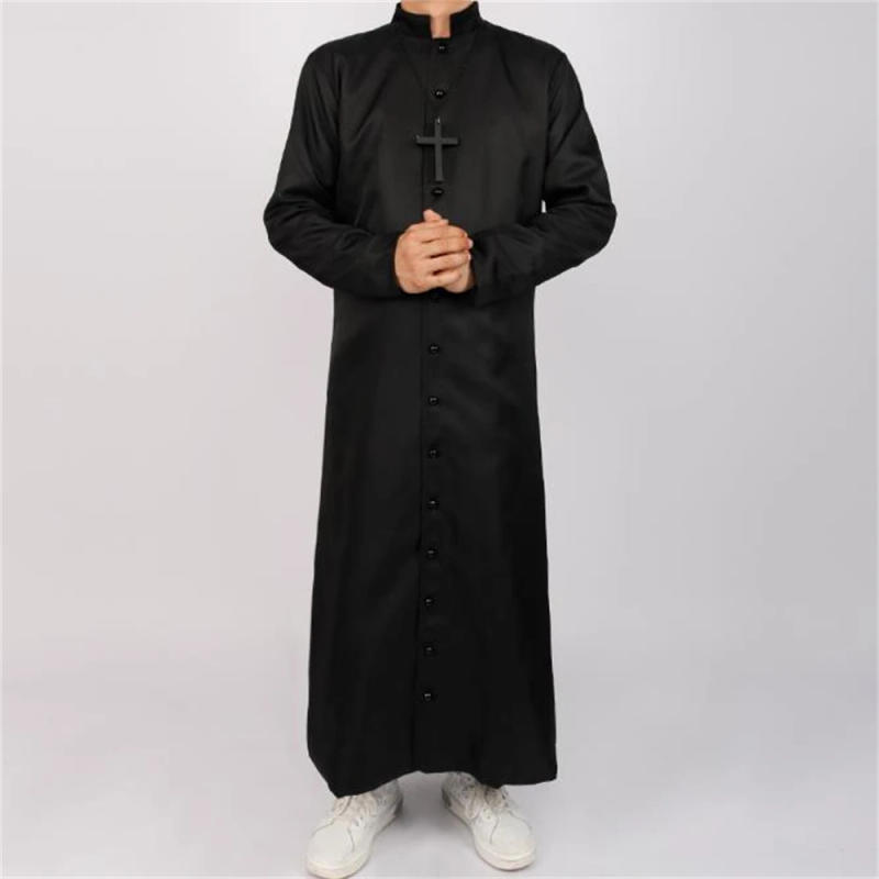Description Picture 2 of itemRoman Black Priest Cassock Robe Belt Clergyman Vestments Medieval Ritual Robe Wizard Black Priest Robe Belt Waistsash Cosplay