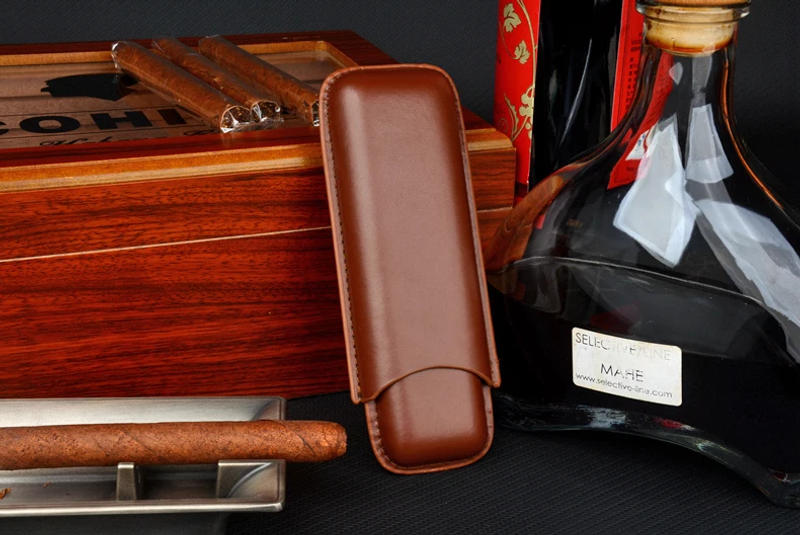 Description Picture 2 of itemPortable Cigar Case for Man-made Leather Cigar Holder, 2 Tube, Mini Box, Humidor, Smoking Accessory, 52 Ring