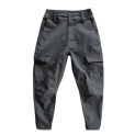 Solid Color Mid-Waist Male Sweatpants Elastic Waist Button Fly Ankle-Length Man Pants Multi Pockets Mid-Rise Men Cargo Pants