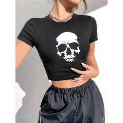 Gothic Women's Pattern T-shirt Summer Y2K Street Clothing Gothic Angel Skull Short Sleeve Top T-shirt