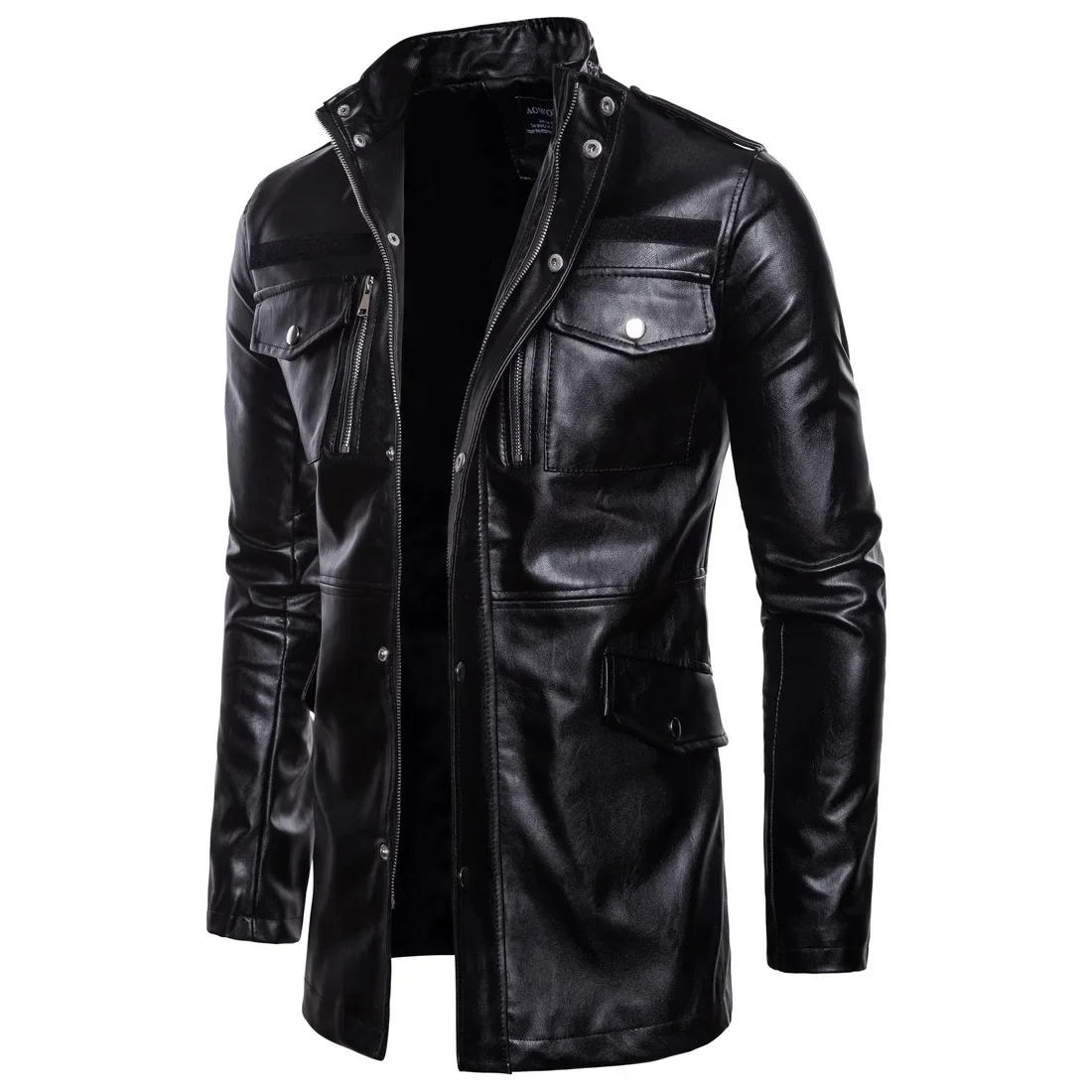 Description Picture 5 of itemNew Men's Leather Jacket Plus Size Leather Jacket Locomotive Designer Coat Luxury Korean Fashion Street Wear Brand Medium Length
