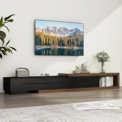 Extendable TV Stand, Modern Entertainment Center for Up To 120 Inch TV, Wood Reversible TV Media Console with 3 Drawers