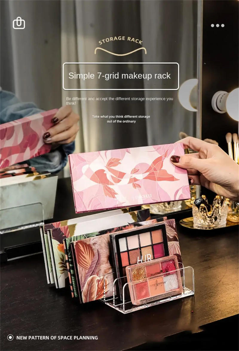 Description Picture 2 of item1~5PCS 7 Grids Acrylic Compact Eyeshadow Palette Organizer Display Tray Storage Box Cosmetics Rack Makeup Tools Holder Drawer