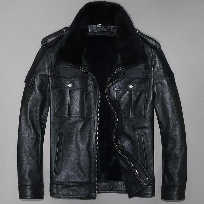 Description Picture 2 of item2023 Men's Autumn Winter New Natural Cowhide Leather Coats Male Slim Fit Short Overcoats Men Genuine Cow Leather Jackets F402