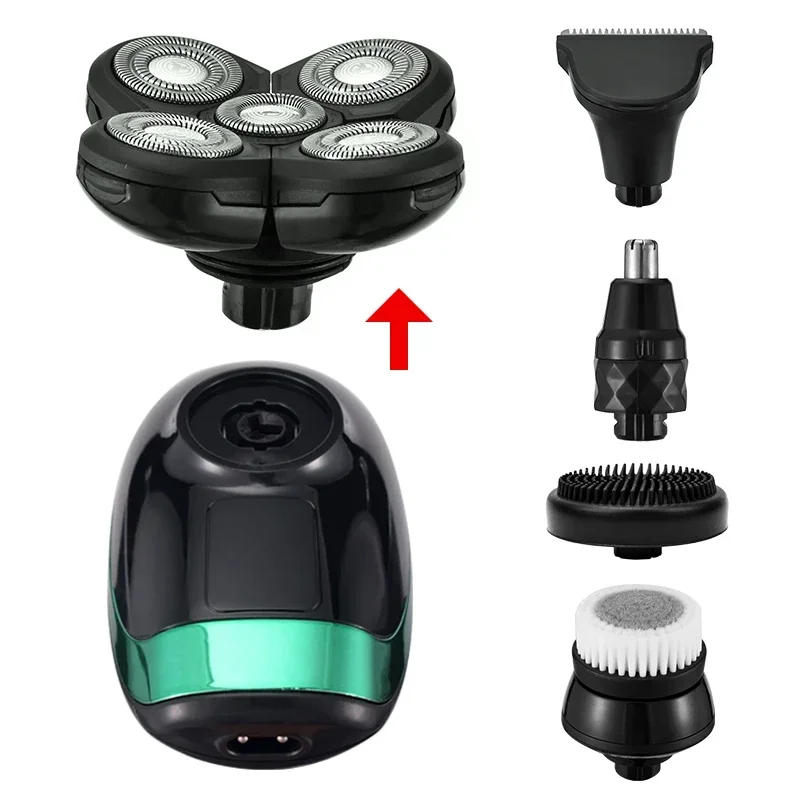 Description Picture 6 of item5 in 1Hair Clipper Nose Ear Hair Trimmer Men Facial Cleaning Brush Box  Rechargeable Electric Shaver Five Floating Heads Razors