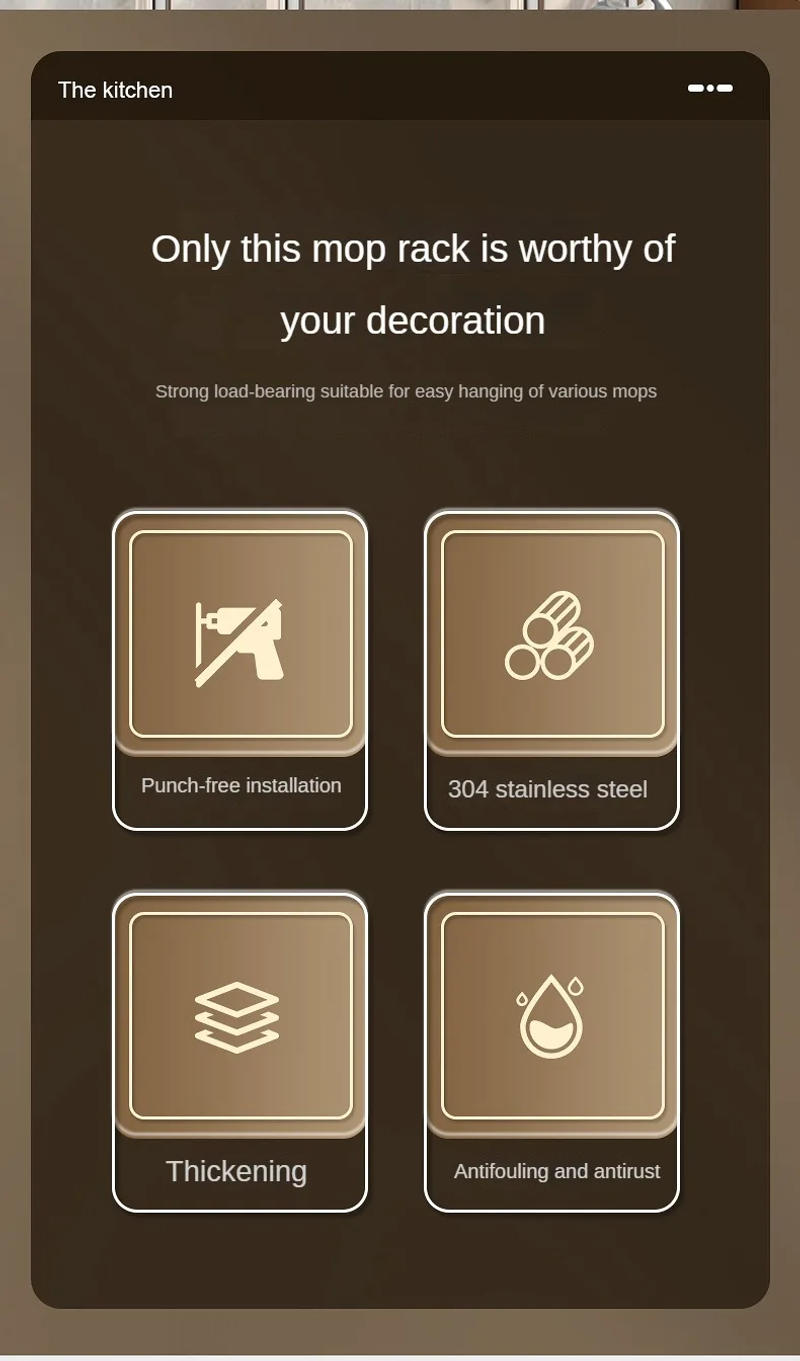 Description Picture 3 of itemWall Mounted Mop Organizer Clips Self-Adhesive Bathroom Mop Broom Hanger Holder Rack Hooks 304 Stainless Steel Mop Clip Clamp