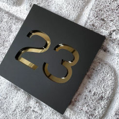 House Number Plaque Premium House Sign Door Number 3D effect Matt Black Acrylic Sign Floating Black and Silver, Black and White