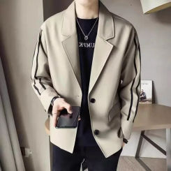 Linen Men's Suit Jackets Coat Striped Party Male Blazer Clothing Casual Menswear Free Shipping Fashion 2024 Luxury Designer New