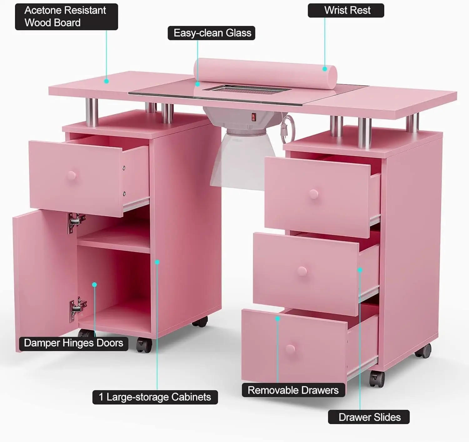 Description Picture 3 of itemManicure Table Set for Nail Tech, 3 Piece Nail Table Set, Modern Nail Desk Set, Glass Top Table Set with No Wheels Chair