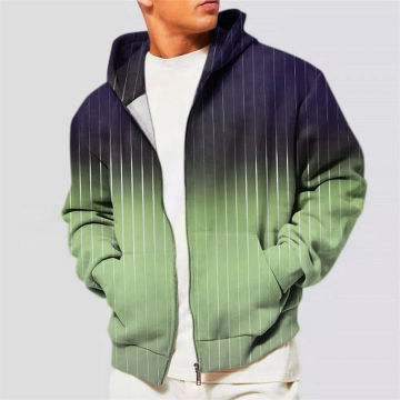 Fashion Gradient Color Men Striped Long Sleeve Hooded Sweatshirt Jackets Athletic Hoodies Outwear Coat Tops For Man