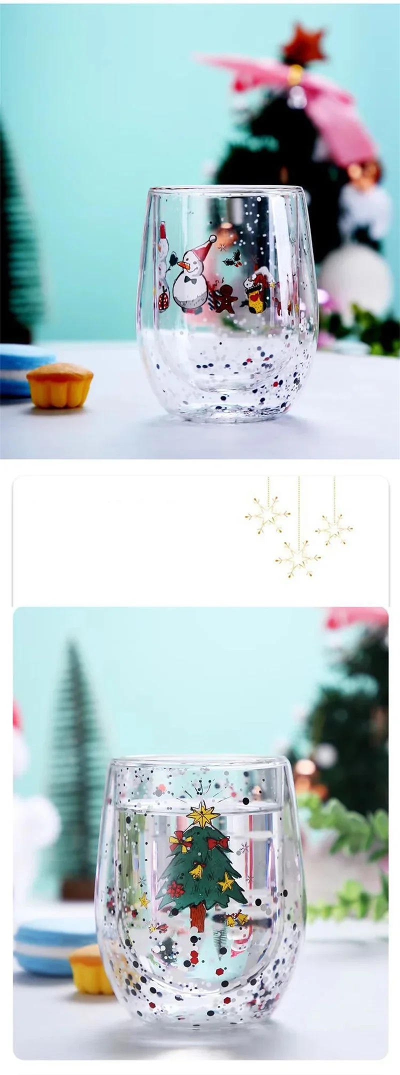 Description Picture 5 of itemChristmas Double Wall Glass Cup Heat-resistant Water Cup Christmas Tree Snowman Pattern Juice Tea Milk Coffee Mug Xmas Gift