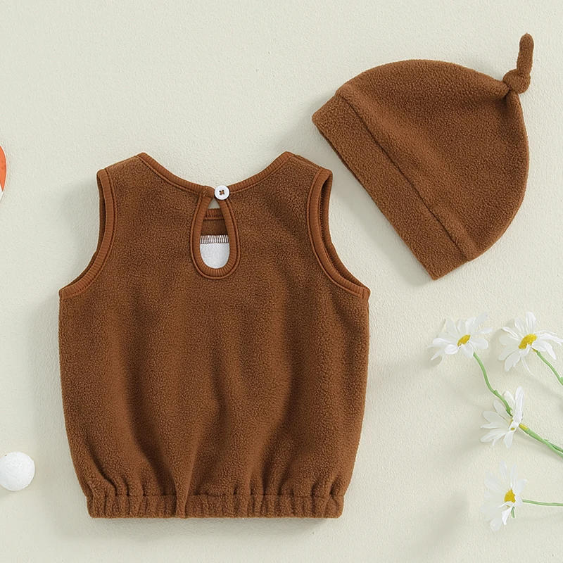 Description Picture 3 of itemBaby Boys Vest Rugby Embroidery Crew Neck Waistcoat Fall Winter Sleeveless Coat with Hat