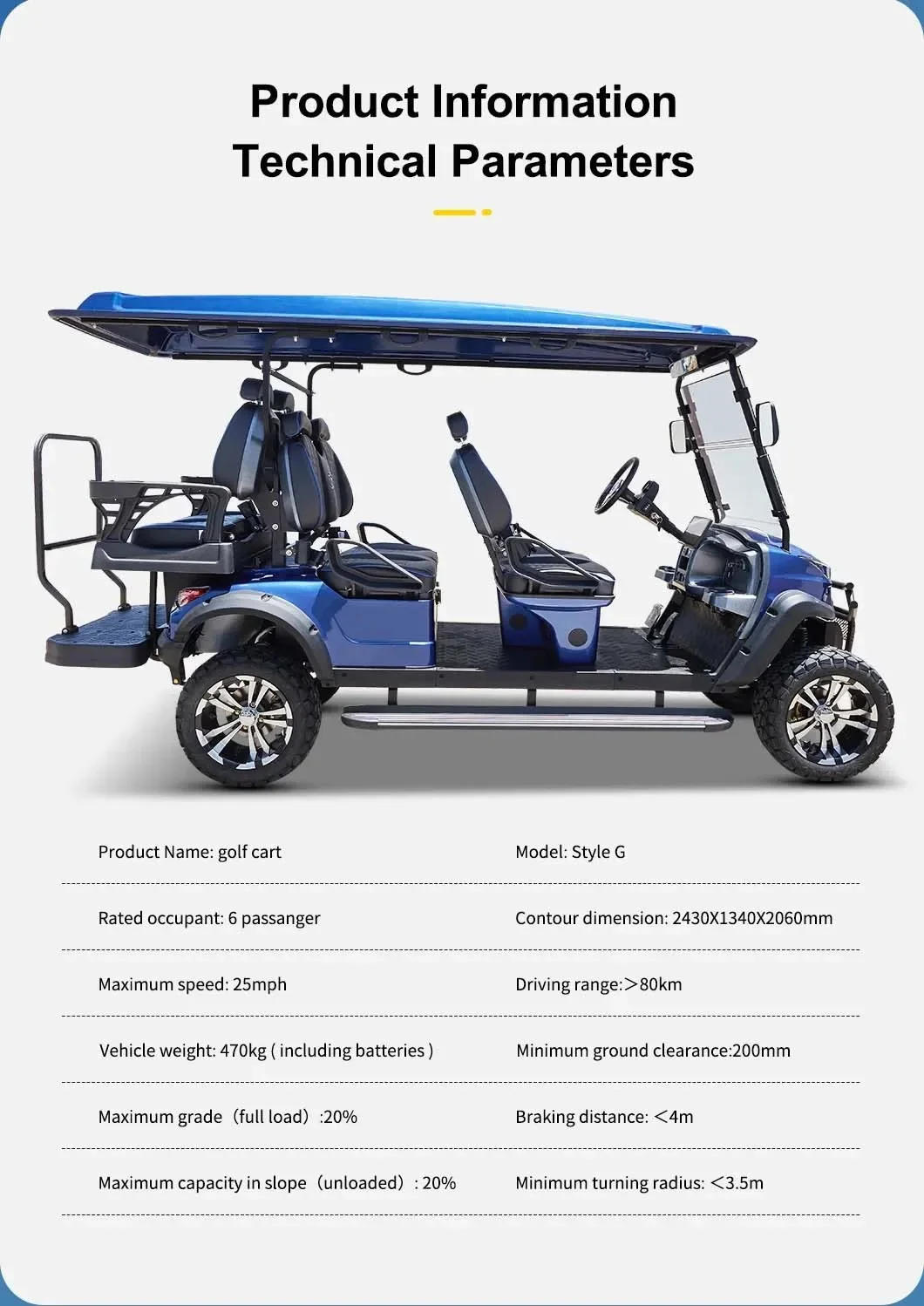 Description Picture 4 of item2+2+2 Seats Person Lithium Battery 4 Wheel Electric Golf Carts For Sale