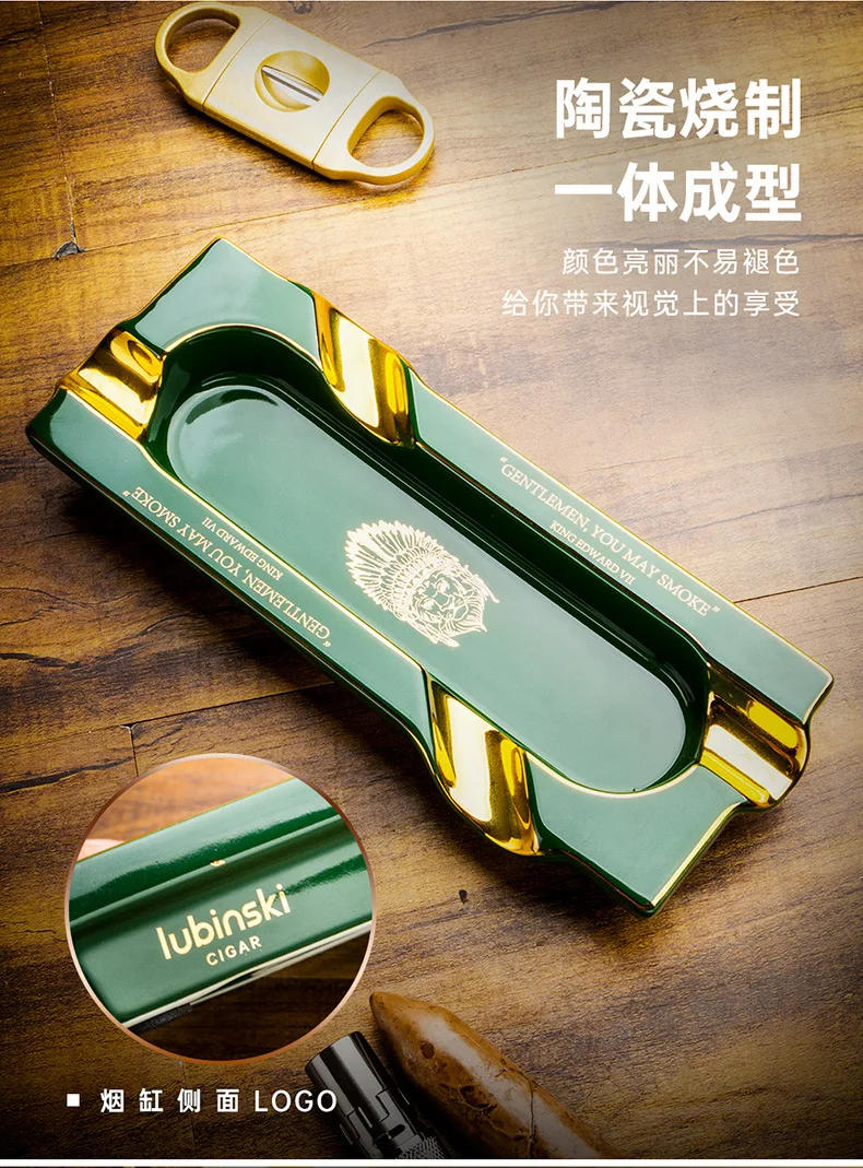 Description Picture 3 of itemCigar Ashtray Four Smoke Tank Ceramic Gilt Large Capacity Rectangular Portable Ashtray