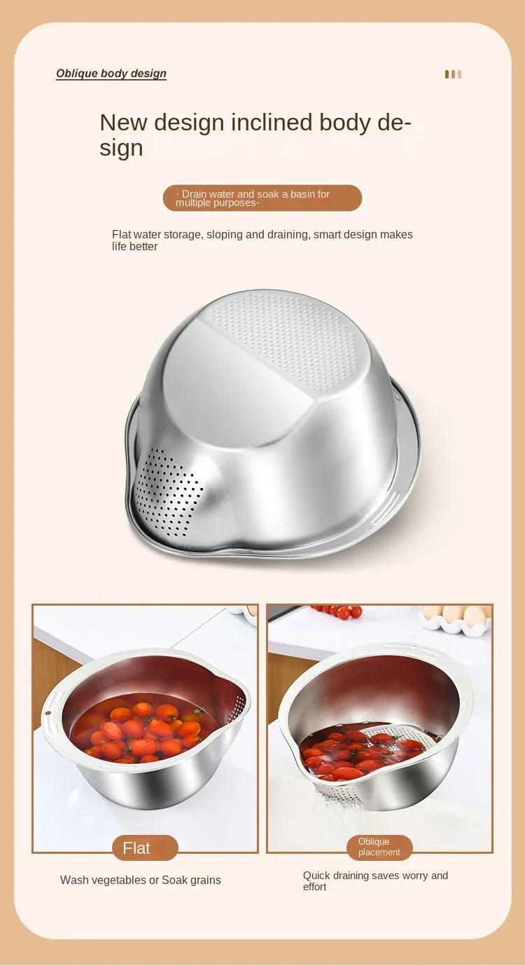 Description Picture 4 of itemRice Washer Strainer Bowl Stainless Steel 304 Rice Washing Bowl Rice Sieve Colander Fruit And Vegetable Strainer Kitchen Tools