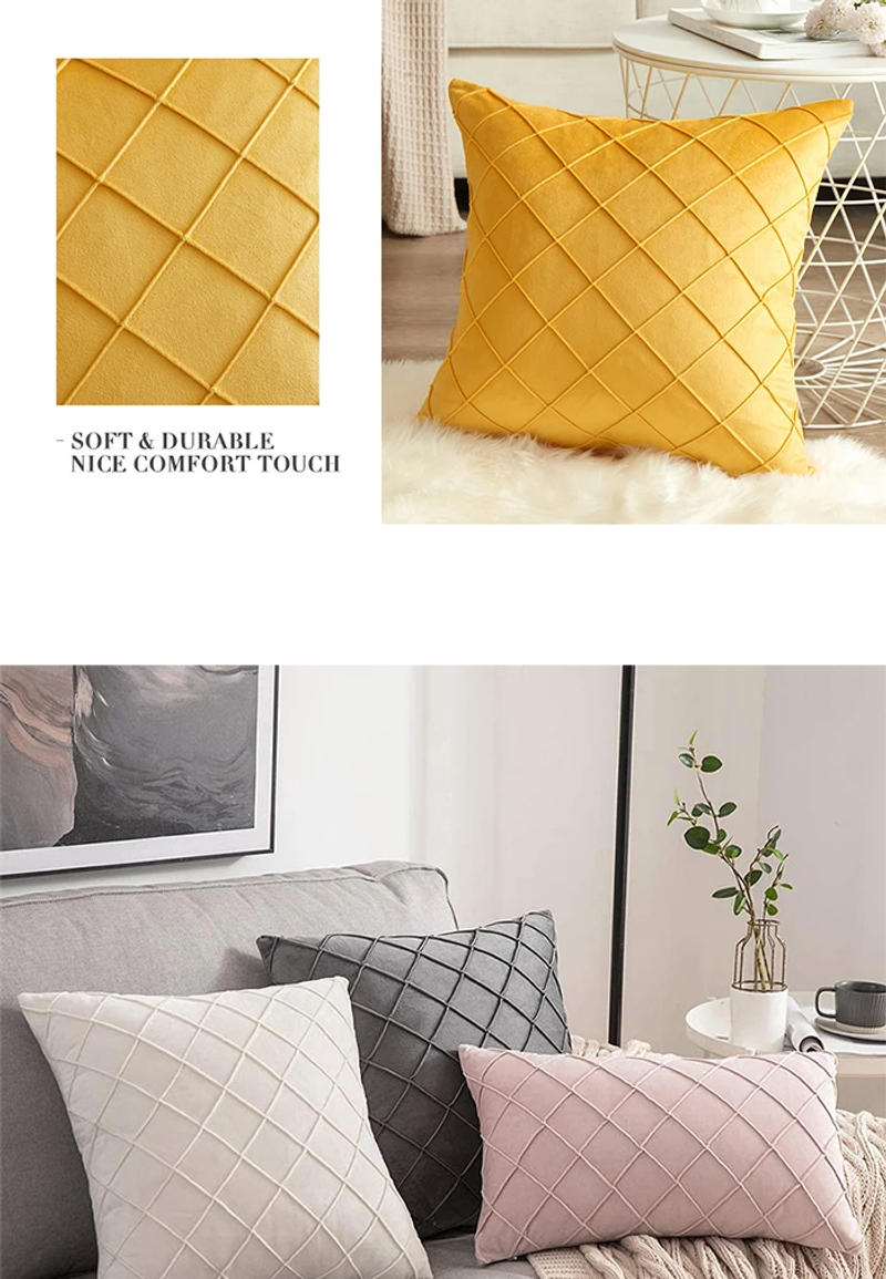 Description Picture 6 of itemNavy Blue Velvet Cushion Cover 45x45cm Plaid Pillow Case for Living Room Sofa Decoration Nordic Home Decor Throw Pillow Cover