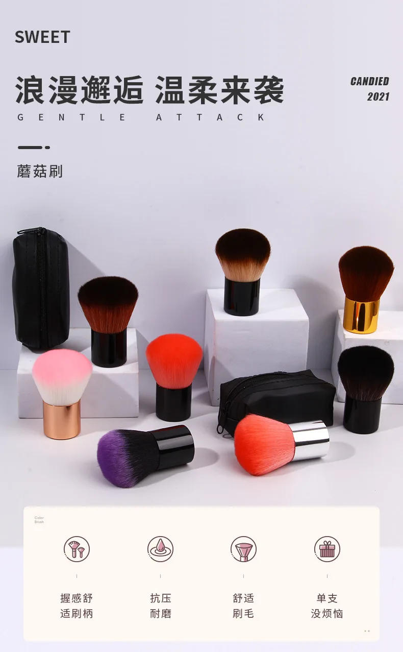 Description Picture 2 of item1Pcs Round Angled Top Makeup Brush Power Foundation Blush Concealer Contour Blending Highlight Cheek Brush Beauty Tool