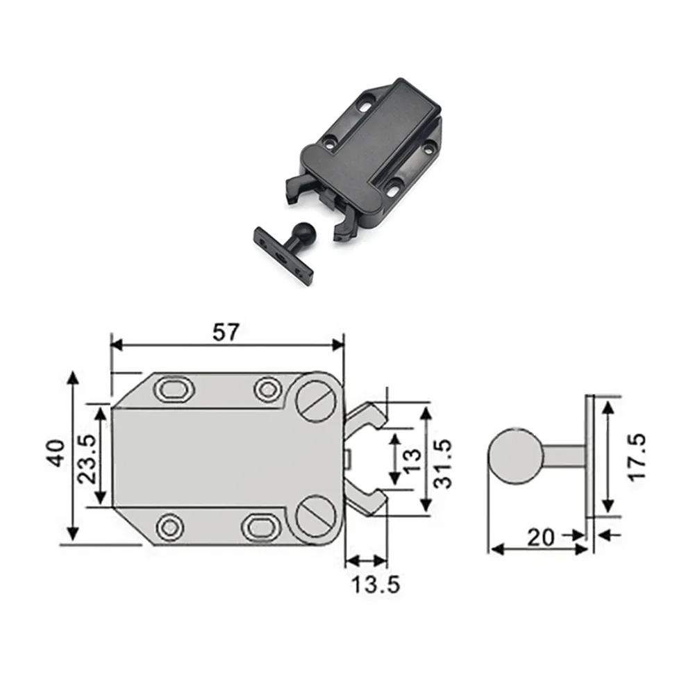 Description Picture 3 of item3kg Hold Loft Catch Hatch Push Attic Cupboard Latch Press Lock Cabinet Panel Plastic Rebound Door Latch Hardeware