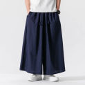 Chinese Style Loose Wide Leg Pants Men Spring Summer Cotton Linen Casual Trousers Mens Harajuku Vintage Elastic Waist Pants 5XL