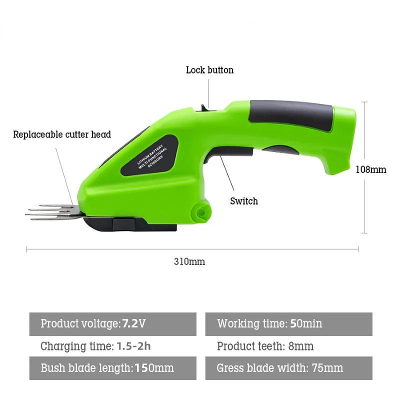 Description Picture 5 of item7.2V Rechargeable 2 IN 1 Cordless Electric Hedge Trimmer Built in Lithium Ion Battery,Topiary Shears,Hand Held Trimmer for Grass