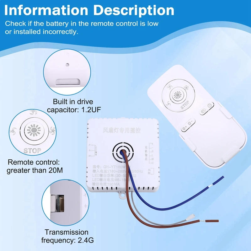 Description Picture 4 of itemBedroom Ceiling Fan Light Remote Control 100W Receive Controller Driver Fan Light Accessories 30-50W X 2
