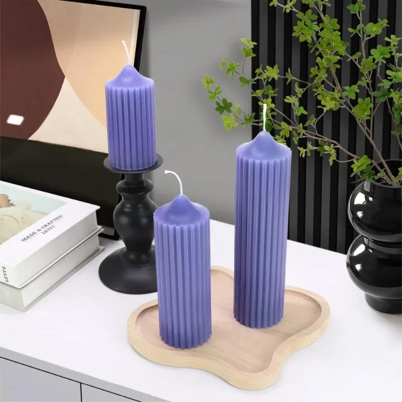 Description Picture 3 of item1 Piece Coarse Tooth Cylindrical Candle Mold DIY Striped Cylindrical Candle Making Mold Durable Plastic Acrylic Molds Kit