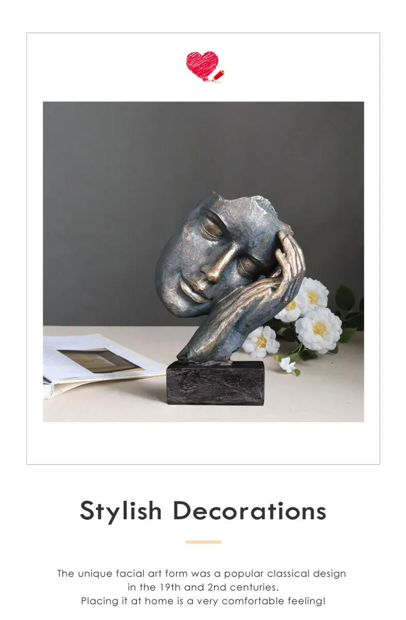 Description Picture 4 of itemThinker Statues for Home Decoration, Popular Face Art,Vintage Sculptures ,Living Room Decor,Resin Head Crafts for Shelf Bookcase