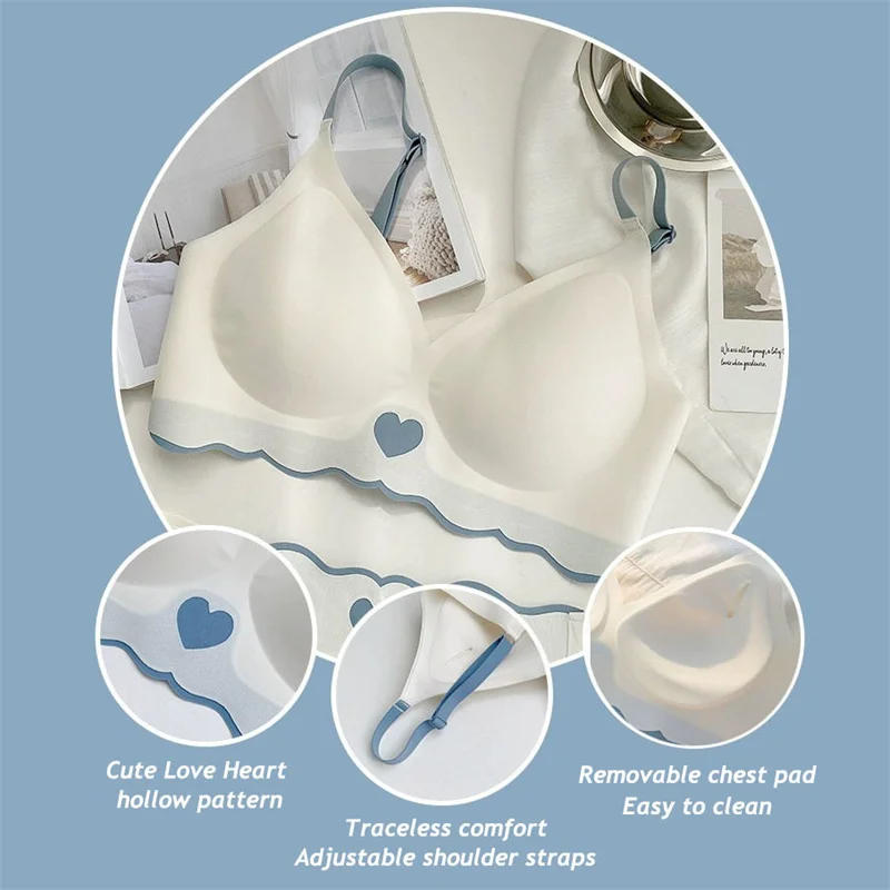 Description Picture 3 of itemWomen Seamless Bras Adjustable Straps Brassire Underwire Soft Sleeping Bras Deep V Neck Ice Silk Underwear Push Up Bralette