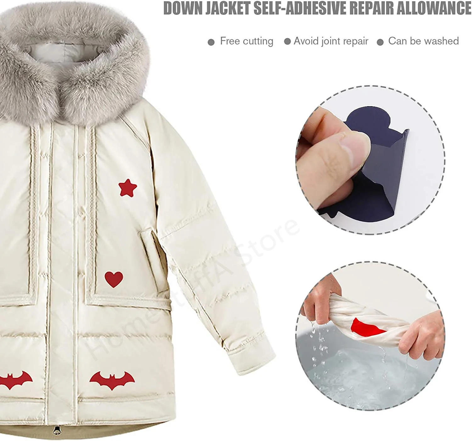 Description Picture 4 of itemDiy Self-Adhesive Patches Repair Sticker Design Refurbishing Washable Patch Stickers for Down Jackets Pants Raincoat Cloth Tent