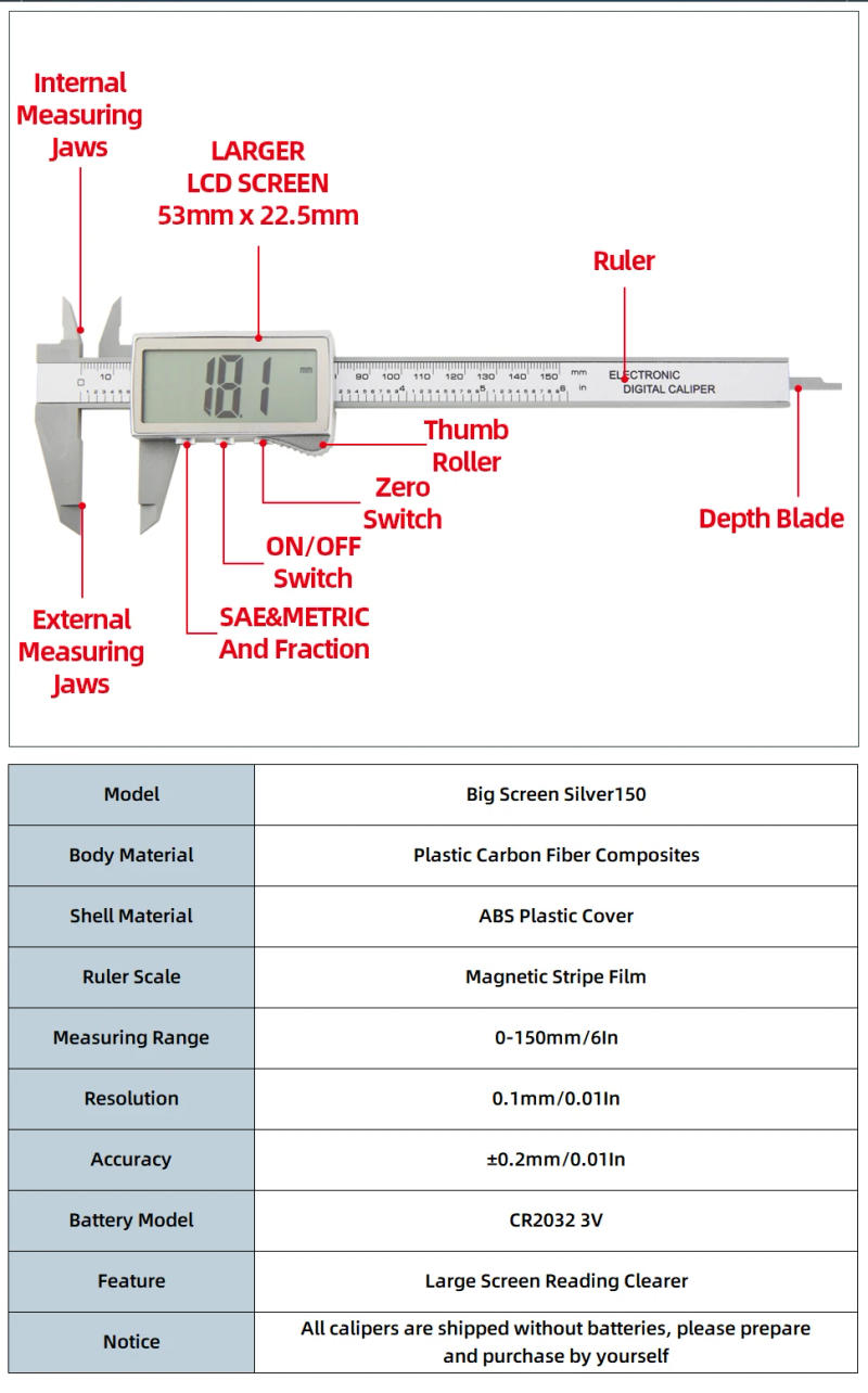 Description Picture 5 of itemPlastic Digital Caliper Carbon Fiber Metric Electronic Vernier Calipers Woodworking Tools Micrometer Gauge Measuring Instruments