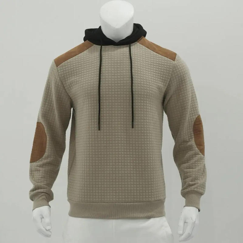 Description Picture 6 of itemSporty Loose Fit Hoodie Trendy Men Sporty Hoodie Stylish Men's Waffle Texture Hoodie with Drawstring Hood Patch Design for Men