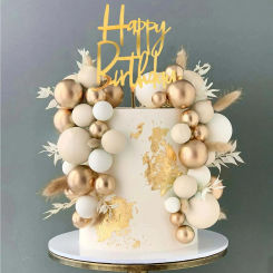 Balls Cake Topper Boho Grass Cake topper Happy Birthday Cake Decorations for Wedding Birthday Boho Themed Party Supplies