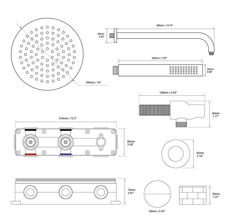 Description Picture 3 of itemBrass Wall-mounted Bathroom Shower System Set Hot&Cold Bath Mixer Faucet Diverter Hand Held Rainfall