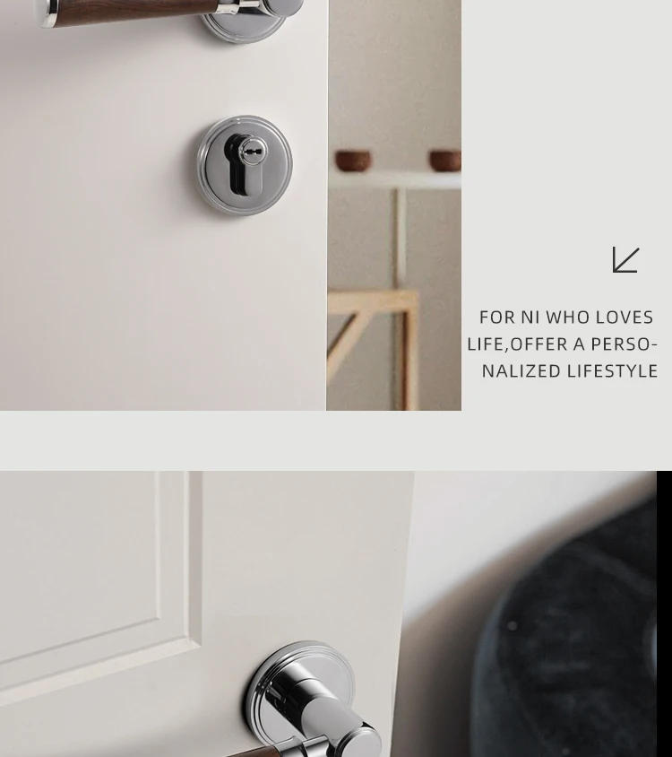 Description Picture 6 of itemDOOROOM Brass Door Lock Set Modern Walnut Wood Simplicity Trapezoid Light Luxury Wooden Door Handles Furniture Bedroom Door Lock