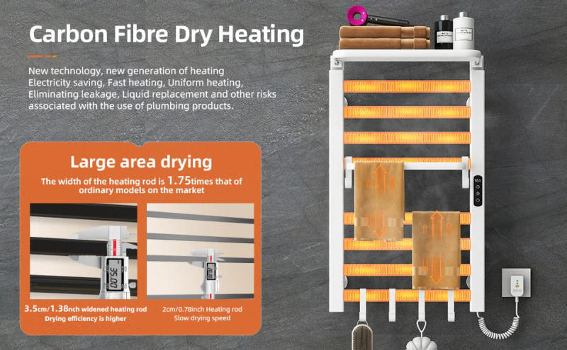 Description Picture 5 of itemSIOYIE Towel Warmer Bathroom Wall Mounted Heated Towel Rack with storage rack, Electric Towel Drying with Timer R650