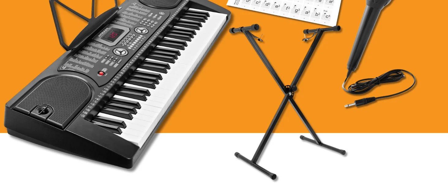 Description Picture 4 of item61-Key Electronic Piano Electric Organ Music Keyboard with Stand, Microphone, & Sticker Sheet - Black