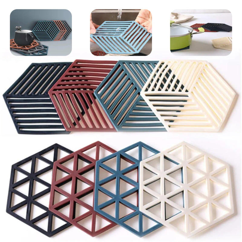 Description Picture 2 of item1pcs Silicone Trivet Mats And Hot Pads Hexagon Heat Resistant Multifuntion Kitchen Tool Counter Mat Silicone Placemat Pot Holder